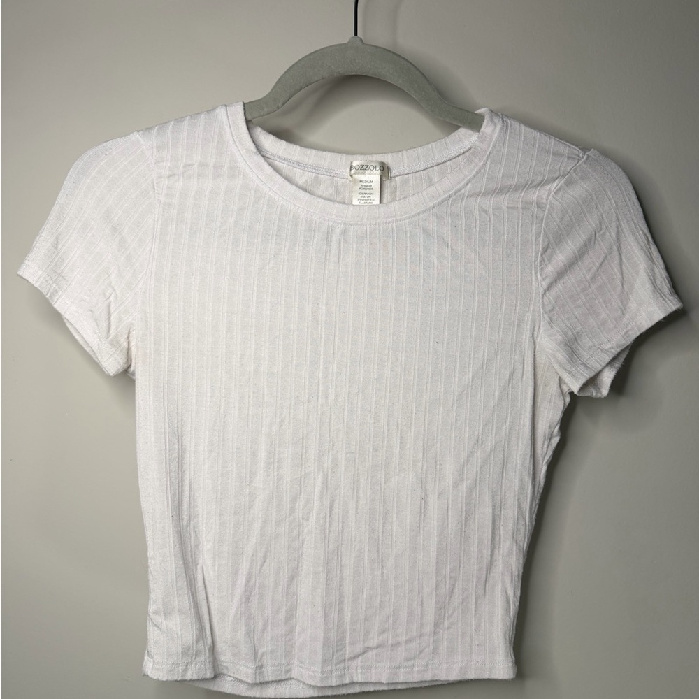 Bozzolo White Ribbed Short Sleeve Top
